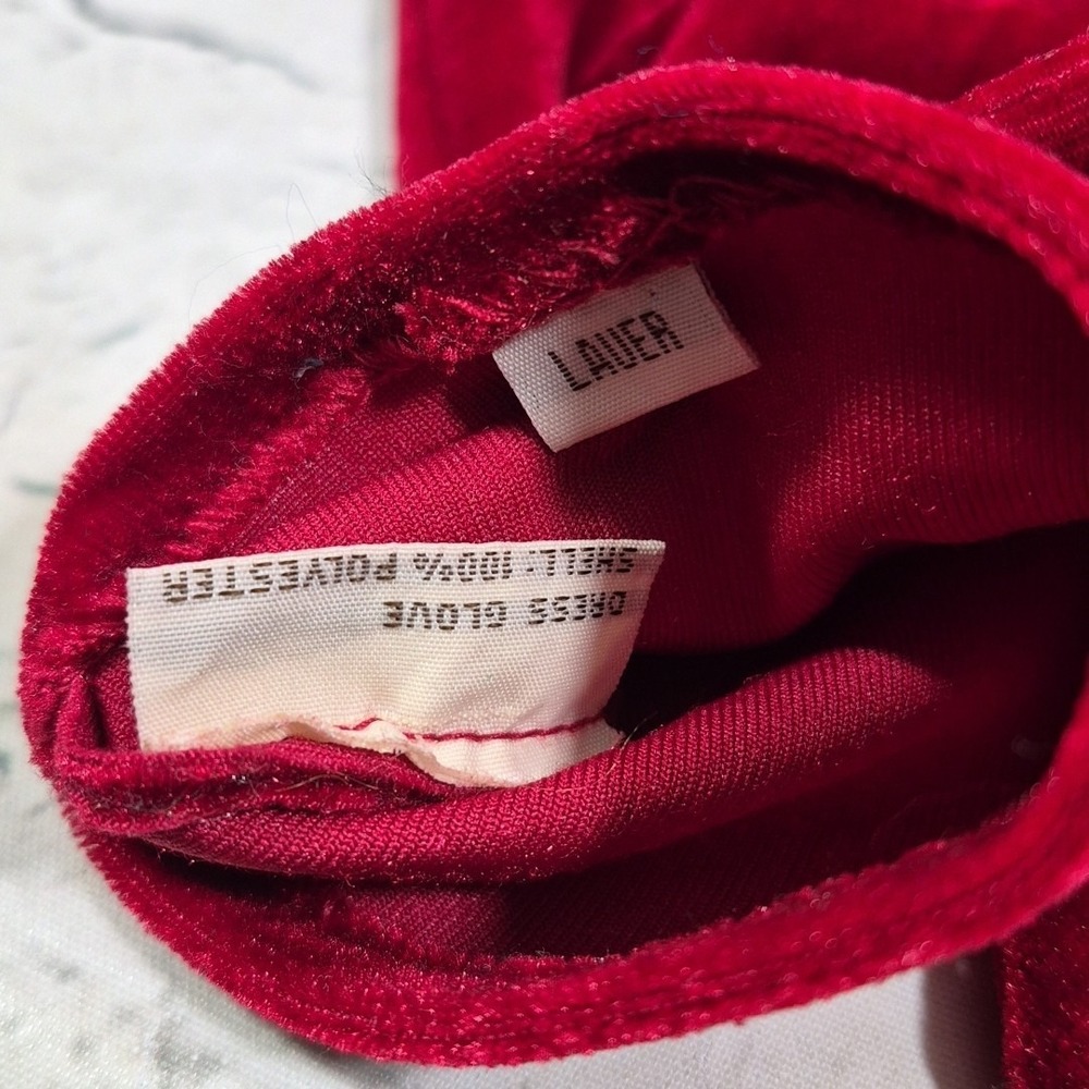 Vintage Lauer Womens Driving Gloves Red Velvet Bows One Size Evening Retro Fancy - Picture 7 of 8